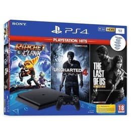 PlayStation 4 Slim 500GB - Svart + Uncharted 4: A Thief's End + The Last of Us Remastered + Ratchet & Clank