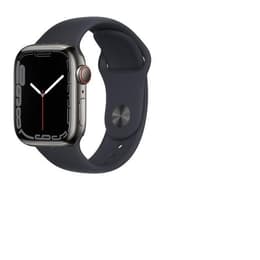 Apple Watch (Series 7) 2021 GPS + Mobilnät 45 - Rostfritt stål Grafit - Sportband Svart