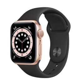 Apple Watch (Series 5) GPS + Mobilnät 44 - Rostfritt stål Guld - Sportband Svart