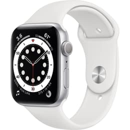 Apple Watch (Series 6) GPS + Mobilnät 44 - Rostfritt stål Silver - Sport loop Vit