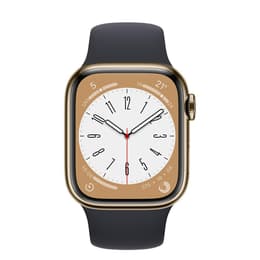 Apple Watch Series 7 (2021) GPS + Mobilnät 45 mm - Rostfritt stål Guld - Sportband Svart