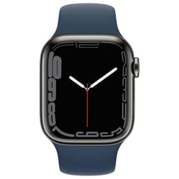 Apple Watch (Series 7) 2021 GPS + Mobilnät 45 - Rostfritt stål Svart - Sportband Blå
