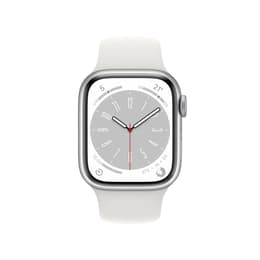 Apple Watch Series 8 (2022) GPS + Mobilnät 45 mm - Rostfritt stål Silver - Sportband Vit