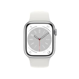 Apple Watch (Series 8) 2022 GPS + Mobilnät 45 - Rostfritt stål Silver - Sportband Vit