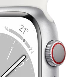 Apple Watch (Series 8) 2022 GPS + Mobilnät 45 - Rostfritt stål Silver - Sportband Vit