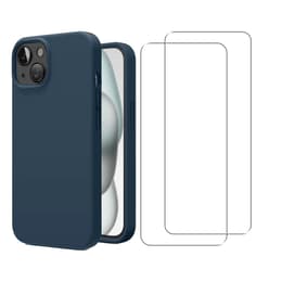 Skal iPhone 15 och 2 st skärmskydd - Silikon - Blå