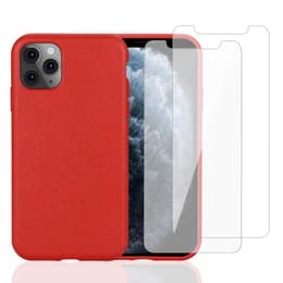 Skal iPhone 11 Pro och 2 st skärmskydd - Naturligt material - Röd
