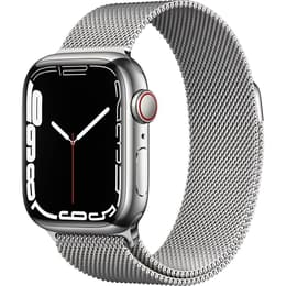 Apple Watch Series 7 (2021) GPS + Mobilnät 45 mm - Rostfritt stål Silver - Milanese loop Grå