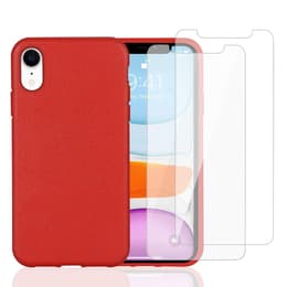 Skal iPhone XR och 2 st skärmskydd - Naturligt material - Röd