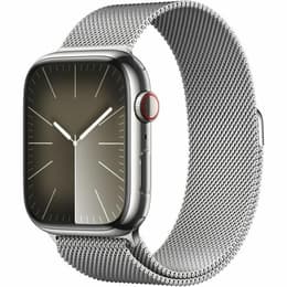 Apple Watch Series 9 (2023) GPS + Mobilnät 45 mm - Rostfritt stål Silver - Milanese loop Grå