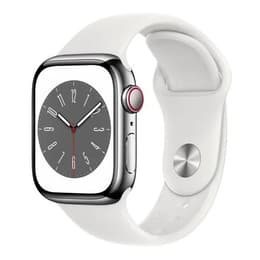 Apple Watch Series 9 (2023) GPS + Mobilnät 45 mm - Rostfritt stål Silver - Sportband Vit