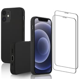 Skal iPhone 12 mini och 2 st skärmskydd - Silikon - Svart
