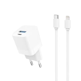 Kabel och vägg (USB-C + Lightning) 20W - WTK