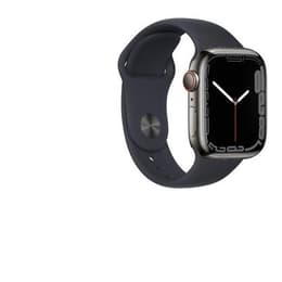 Apple Watch (Series 7) 2021 GPS + Mobilnät 41 - Rostfritt stål Grå - Sportband Svart