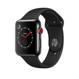 Apple Watch (Series 3) 2017 GPS + Mobilnät 42 - Rostfritt stål Grå utrymme - Sport-loop Svart