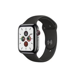 Apple Watch (Series 5) 2019 GPS + Mobilnät 44 - Rostfritt stål Silver - Sportband Svart