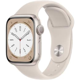 Apple Watch Series 8 (2022) GPS + Mobilnät 45 mm - Rostfritt stål Silver - Sportband Stjärnglans