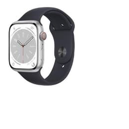 Apple Watch (Series 8) 2022 GPS + Mobilnät 45 - Rostfritt stål Silver - Sportband Svart