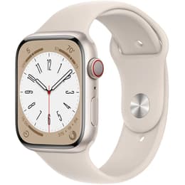 Apple Watch (Series 8) 2022 GPS + Mobilnät 45 - Aluminium Stjärnglans - Sportband Vit