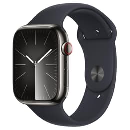 Apple Watch Series 9 (2023) GPS + Mobilnät 45 mm - Rostfritt stål Grafit - Sportband Midnight