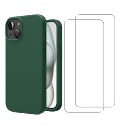 Skal iPhone 15 och 2 st skärmskydd - Silikon - Grön