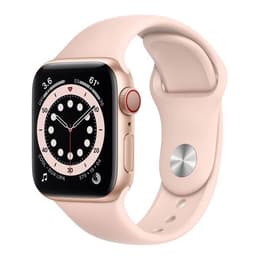 Apple Watch (Series 6) 2020 GPS + Mobilnät 44 - Rostfritt stål Guld - Sportband Rosa