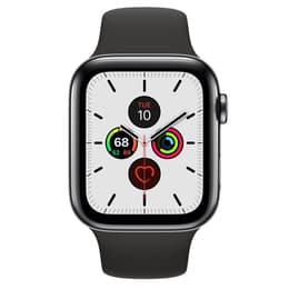 Apple Watch (Series 5) 2019 GPS + Mobilnät 44 - Rostfritt stål Space black - Sportband Svart