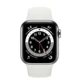 Apple Watch Series 6 (2020) GPS + Mobilnät 40 mm - Rostfritt stål Silver - Sportband Vit