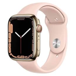 Apple Watch Series 7 (2021) GPS + Mobilnät 41 mm - Rostfritt stål Guld - Sportband Rosa
