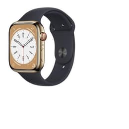 Apple Watch Series 8 (2022) GPS + Mobilnät 41 mm - Rostfritt stål Guld - Sportband Svart