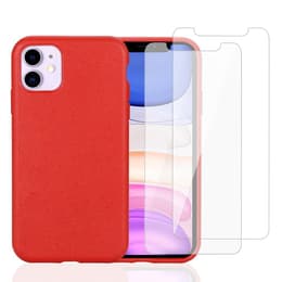 Skal iPhone 11 och 2 st skärmskydd - Naturligt material - Röd