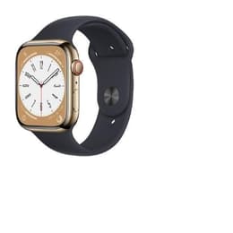 Apple Watch Series 8 (2022) GPS + Mobilnät 45 mm - Rostfritt stål Guld - Sportband Svart