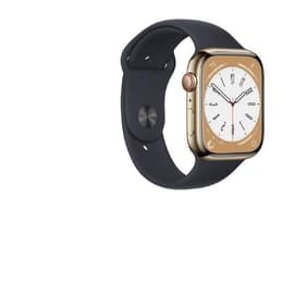 Apple Watch Series 8 (2022) GPS + Mobilnät 45 mm - Rostfritt stål Guld - Sportband Svart
