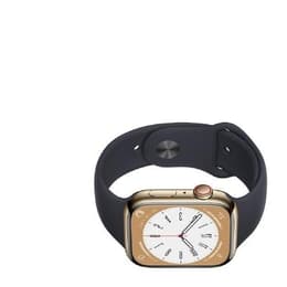 Apple Watch Series 8 (2022) GPS + Mobilnät 45 mm - Rostfritt stål Guld - Sportband Svart