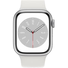 Apple Watch Series 8 (2022) GPS + Mobilnät 41 mm - Aluminium Silver - Sportband Vit