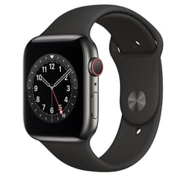 Apple Watch (Series 6) 2020 GPS + Mobilnät 44 - Rostfritt stål Grafit - Sportband Svart