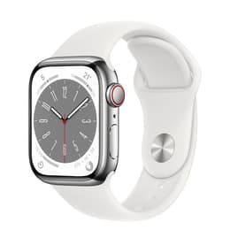 Apple Watch (Series 8) 2022 GPS + Mobilnät 41 - Rostfritt stål Silver - Sportband Vit