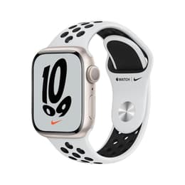 Apple Watch Series 7 (2021) GPS 45 mm - Aluminium Stjärnglans - Nike Sport band Vit/Svart