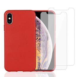 Skal iPhone X/XS och 2 st skärmskydd - Naturligt material - Röd