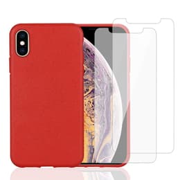 Skal iPhone X/iPhone XS och 2 st skärmskydd - Naturligt material - Röd
