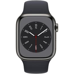 Apple Watch Series 8 (2022) GPS + Mobilnät 41 mm - Rostfritt stål Silver - Sportband Svart