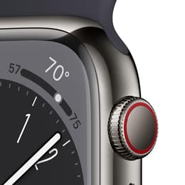 Apple Watch Series 8 (2022) GPS + Mobilnät 41 mm - Rostfritt stål Silver - Sportband Svart