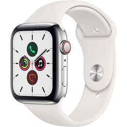 Apple Watch (Series 5) 2019 GPS 44 - Rostfritt stål Silver - Sportband Vit