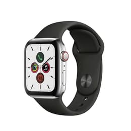 Apple Watch Series 5 (2019) GPS + Mobilnät 44 mm - Rostfritt stål Silver - Sportband Svart
