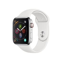 Apple Watch (Series 4) 2018 GPS + Mobilnät 44 - Rostfritt stål Silver - Sportband Vit
