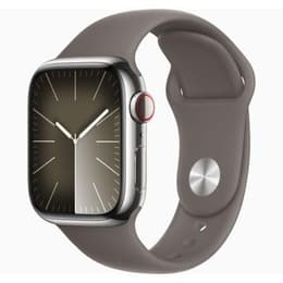Apple Watch Series 9 (2023) GPS + Mobilnät 41 mm - Rostfritt stål Silver - Sportband Grå