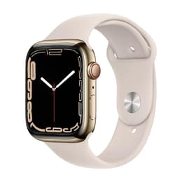 Apple Watch Series 7 (2021) GPS + Mobilnät 41 mm - Rostfritt stål Guld - Sportband Stjärnglans