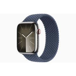 Apple Watch (Series 8) 2022 GPS + Mobilnät 45 - Rostfritt stål Grå - Braided Solo loop Blå