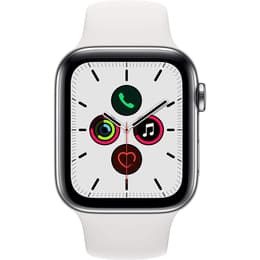 Apple Watch (Series 5) 2019 GPS + Mobilnät 44 - Rostfritt stål Silver - Sport-loop Vit