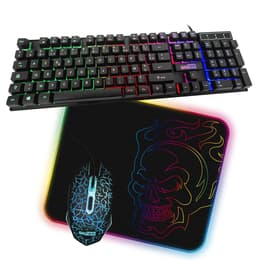 Keyboard AZERTY Fransk Bakgrundsbelyst tangentbord Pack Gamer AMSTRAD BATTLE 5 pièces: Clavier, Souris & tapis, Casque & adaptateur. USB & Retro-éclairage RGB
